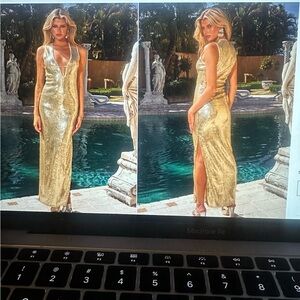 Elegant Gold Sequin Evening Dress